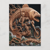 スケルトンは彼のチョッパー・バイクを走り去る道を走った ポストカード (正面)