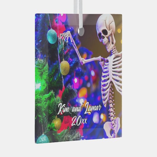 スケルトンぶら下がったのオーナメントカラフルクリスマス ガラスオーナメント (正面右)