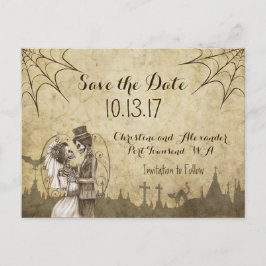 スケルトンを使用したハロウィン結婚の日付の保存 案内ポストカード