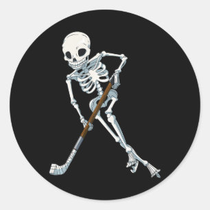 スケルトンアイスホッケーハロウィーンおもしろいスカルギフトティー ラウンドシール