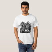 スケルトンアステカウォリアーとプリンセスの女性アート Tシャツ (正面フル)