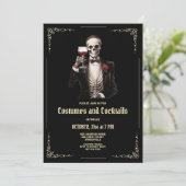 スケルトンアダルトハロウィーンカクテルパーティの招待状 シーズンカード (スタンド正面)