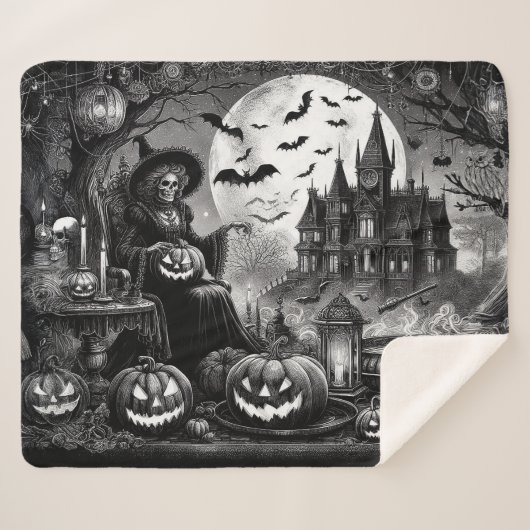 スケルトンウィッチカボチャ シェルパブランケット (正面(横))
