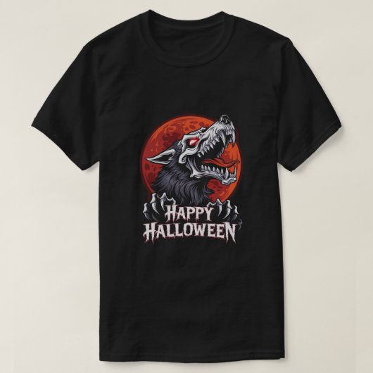 スケルトンウルフ:ハッピーハローウィン Tシャツ (デザイン正面)