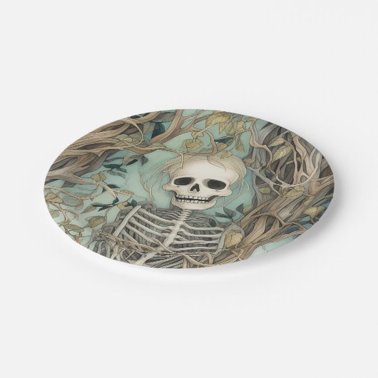 スケルトンエレガントヴィンテージハロウィーン ペーパープレート (アングル)