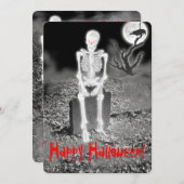 スケルトンオングラブストーンハローウィンパーティ招待状 招待状 (正面/裏面)