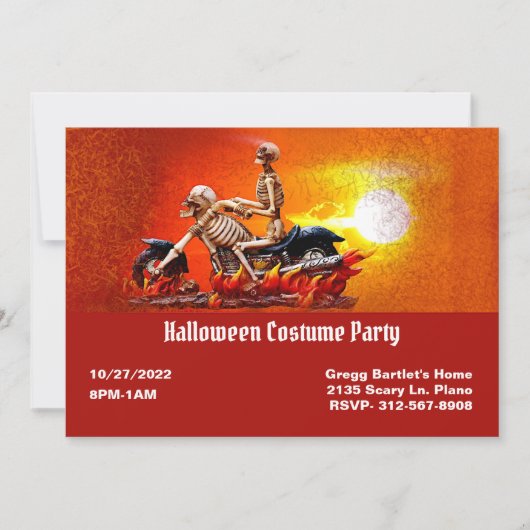 スケルトンオンモーターバイクハロウィーン招待状 招待状 (正面)