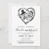 スケルトンカップルのドードルイラストレーションブライダルシャワー 招待状 (正面)