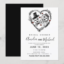 スケルトンカップルのドードルイラストレーションブライダルシャワー