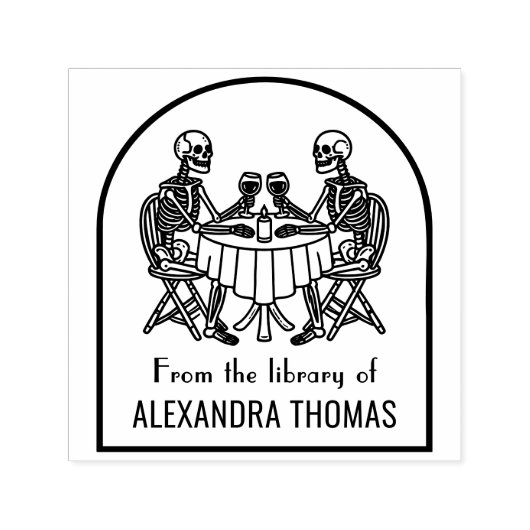 スケルトンカップル飲むワインライブラリのブック名 セルフインキングスタンプ (デザイン)