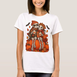スケルトンカップル パンプキンスパイス 秋 ハロウィン Tシャツ