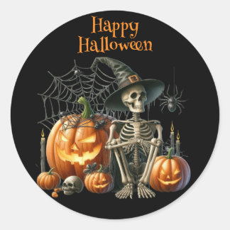 スケルトンカボチャのハロウィーンステッカー ラウンドシール