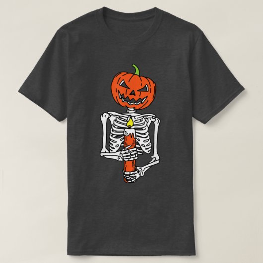 スケルトンカボチャ怠惰なハロウィーン衣装の怖いジャック Tシャツ (デザイン正面)