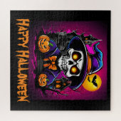 スケルトンカラフルハロウィーンマンガートカボチャ ジグソーパズル (横)