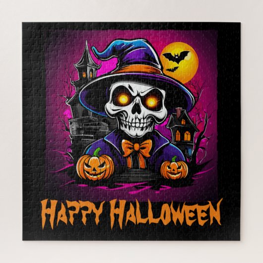 スケルトンカラフルハロウィーンマンガートカボチャ ジグソーパズル (縦)