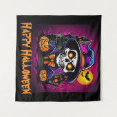 スケルトンカラフルハロウィーンマンガートカボチャ タペストリー (正面(横))