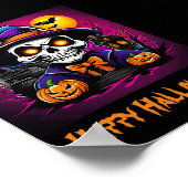 スケルトンカラフルハロウィーンマンガートカボチャ ポスター (角)