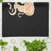 スケルトンキャットスカル子猫キュートハロウィーンデザインクラ キッチンタオル (折り畳み)