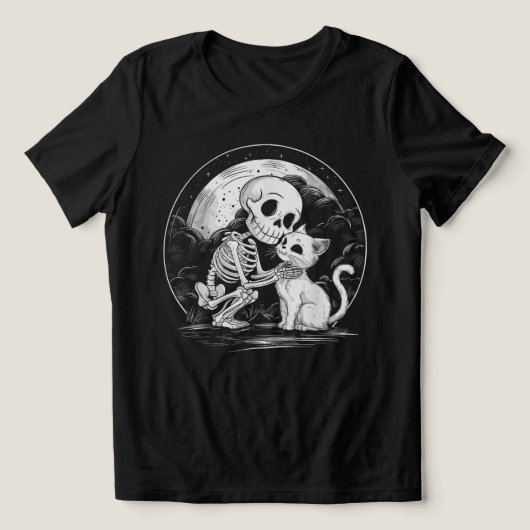 スケルトンキャットスカル子猫 – かわいいゴシックハロウィーン トライブレンドTシャツ (デザイン正面)