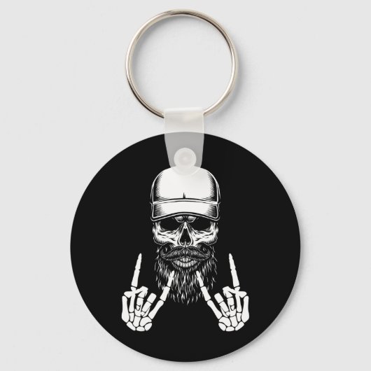 スケルトンキャップスケータークールハロウィーンパンクロック キーホルダー (正面)