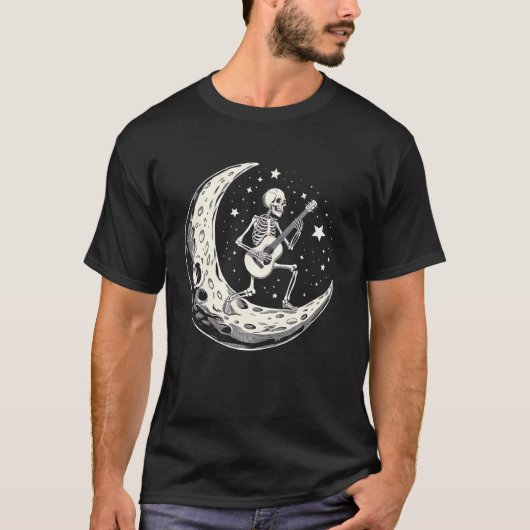 スケルトンギタリスト月三日月星音楽演奏 Tシャツ (正面)