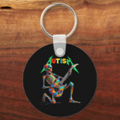 スケルトンギタープレイヤーロック音楽自閉症の意識 キーホルダー (正面)