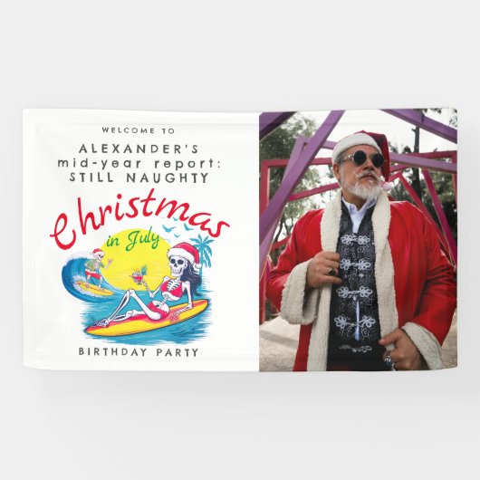 スケルトンクリスマスインセブンビーチサーフウェルカムサイン 横断幕 (横)