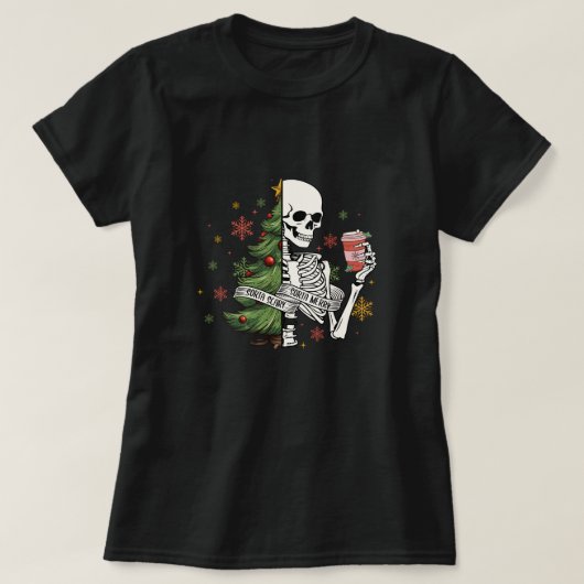 スケルトンクリスマスツリーコーヒー Tシャツ (デザイン正面)