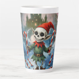 スケルトンクリスマス小妖精や小人 – 不気味なかわいいダークホリデー カフェラテマグ