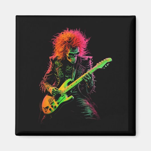 スケルトングラフィック遊ティーのギターロックバンドホール マグネット (正面)