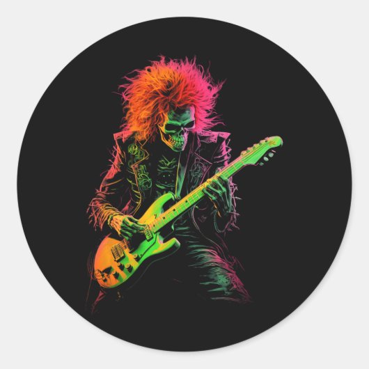 スケルトングラフィック遊ティーのギターロックバンドホール ラウンドシール (正面)