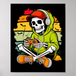 スケルトンゲーマーのハロウィン仮装 おもしろビデオゲーム ポスター