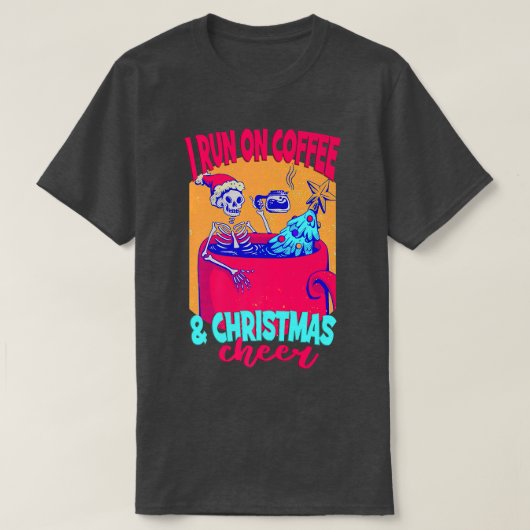 スケルトンコーヒークリスマスI走オンコーヒー&キリスト Tシャツ (デザイン正面)