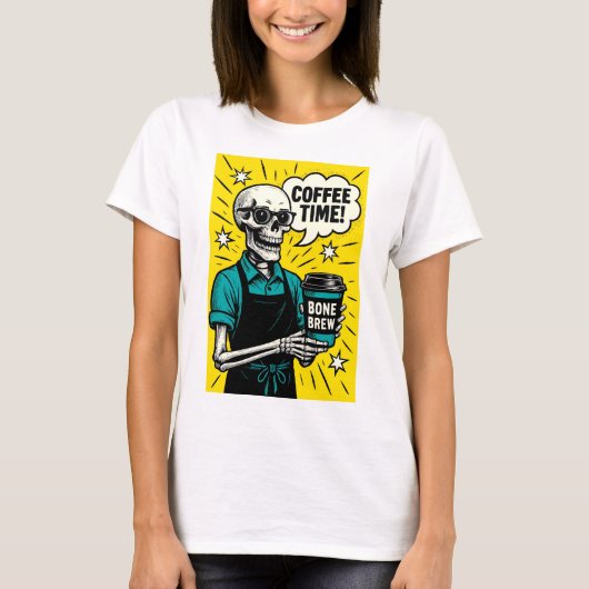 スケルトンコーヒータイム – クラシックポップ・アートのアート Tシャツ (正面)