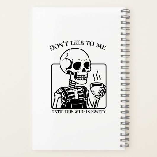 スケルトンコーヒー引用文アートはっきりした – ブラックタイポグラフィ ノートブック (裏面)