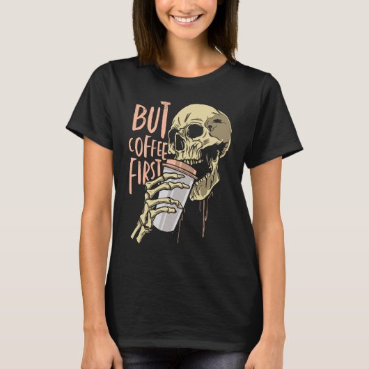 スケルトンコーヒー飲料おもしろいスカル飲料コーヒー Tシャツ (正面)