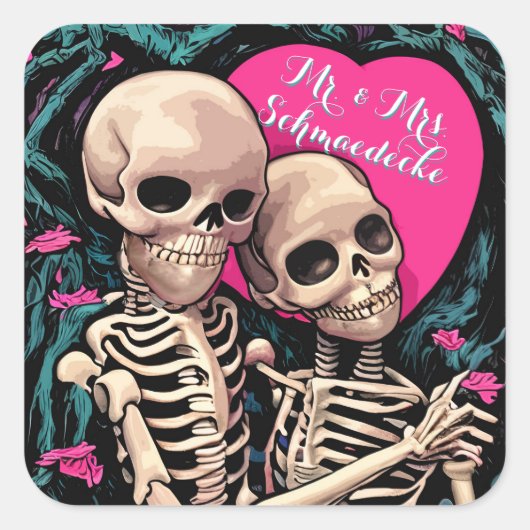 スケルトンゴシック結婚式用シール党の好意おもしろい スクエアシール (正面)