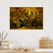 スケルトンサイクリストbyホセ・グアダルーペポサダ ポスター (キッチン)