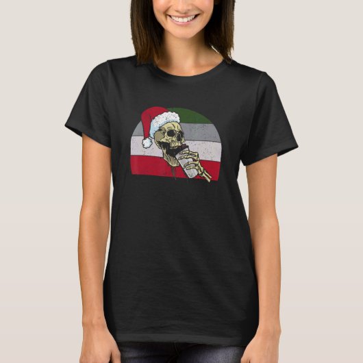 スケルトンサンタクロースハットコーヒクリスマ Tシャツ (正面)