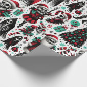 スケルトンサンタ&デス不気味なクリスマスパターン ラッピングペーパー (角)