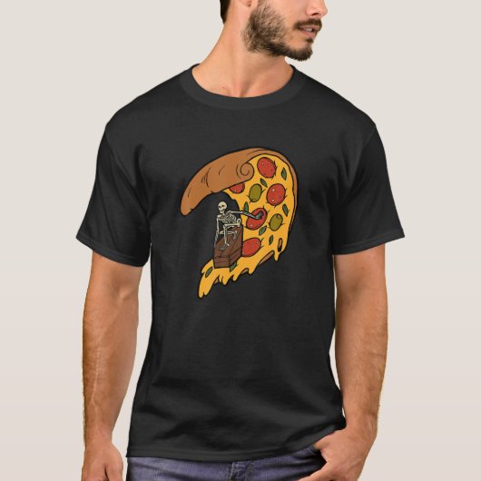 スケルトンサーフィンピザスライス Tシャツ (正面)