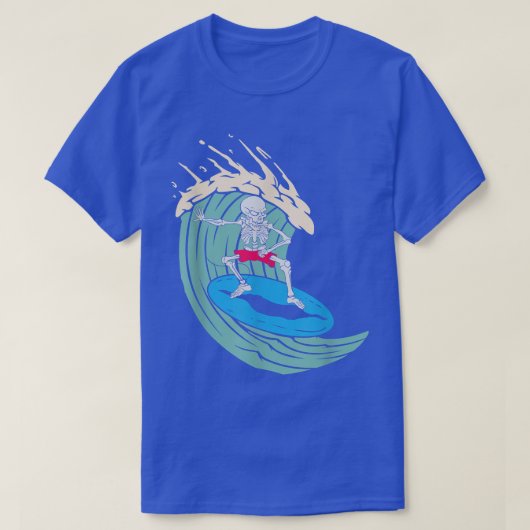 スケルトンサーフィン ハロウィン ハワイ サーファー 波乗り Tシャツ (デザイン正面)