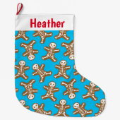 スケルトンジンジャーブレッドマンパターン ラージクリスマスストッキング (正面)