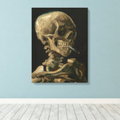 スケルトンスカルとバーニングシガレットバイヴァンゴッホ キャンバスプリント (インサイチュ (ウッドフロア))