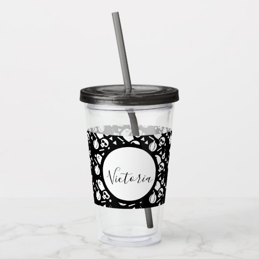 スケルトンスカルカボチャモノグラムのスクリプトアクリル アクリルタンブラー (左)