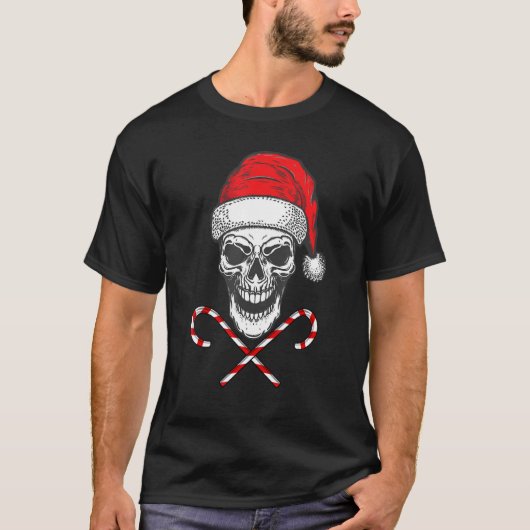 スケルトンスカルサンタハットキャンディクリスマスクリスマスパハ Tシャツ (正面)