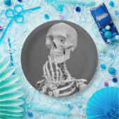 スケルトンスカルハロウィーンブラックアンドホワイトグレー ペーパープレート (パーティー)