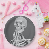 スケルトンスカルハロウィーンブラックアンドホワイトグレー ペーパープレート (パーティー)