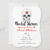 スケルトンスカルボーンズブラックレッドローズブライダルシャワー 招待状 (正面)