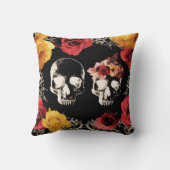 スケルトンスカルレッドイエロー秋フローラ装飾用クッション クッション (裏面)